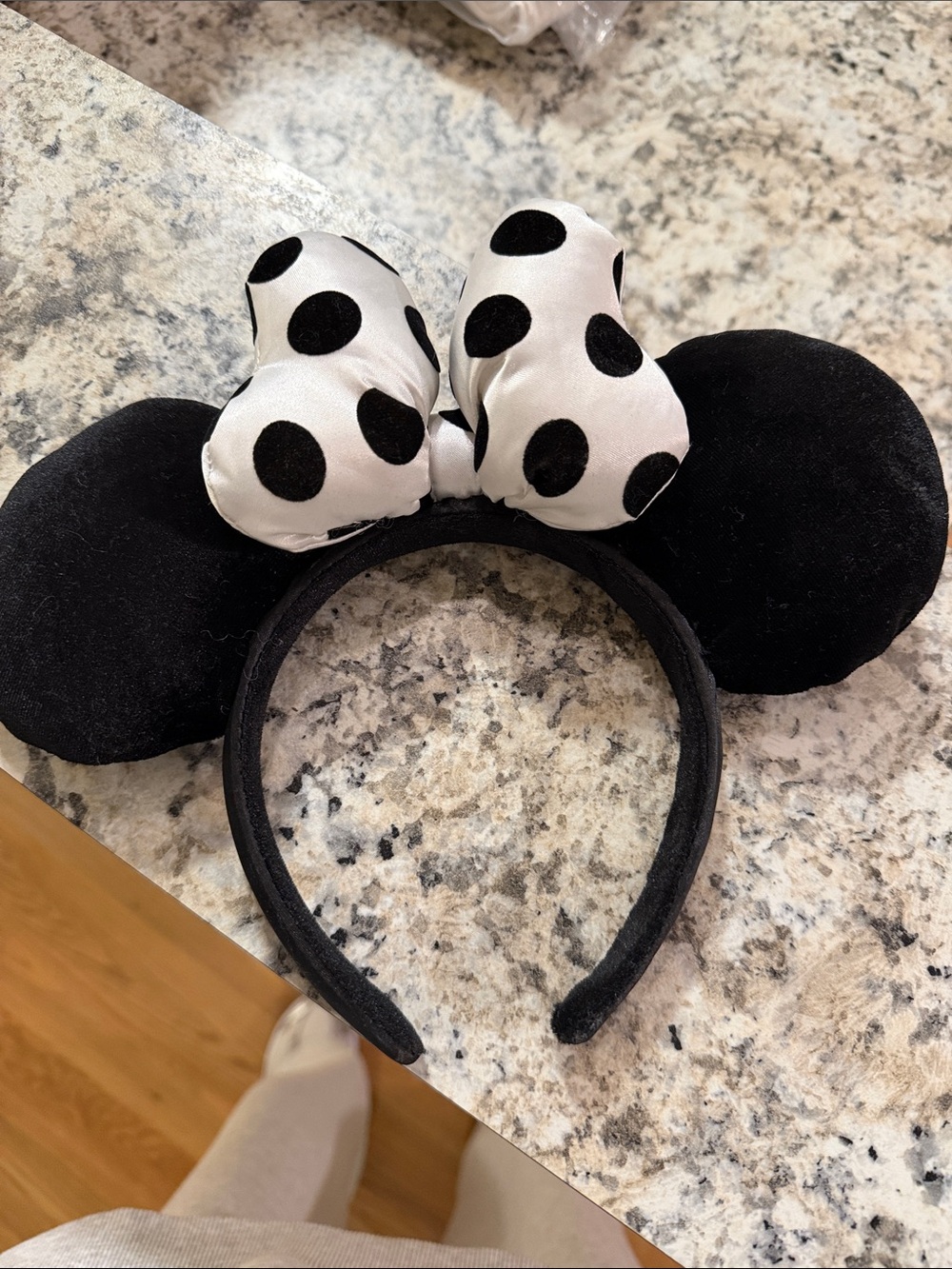 Black Minnie Mouse Ear Headband with White Polka Dot Bow